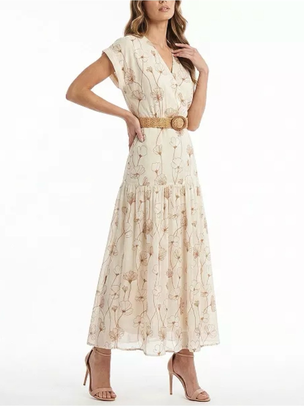 TAYLOR Women's Embroidered V-Neck Belted Dress